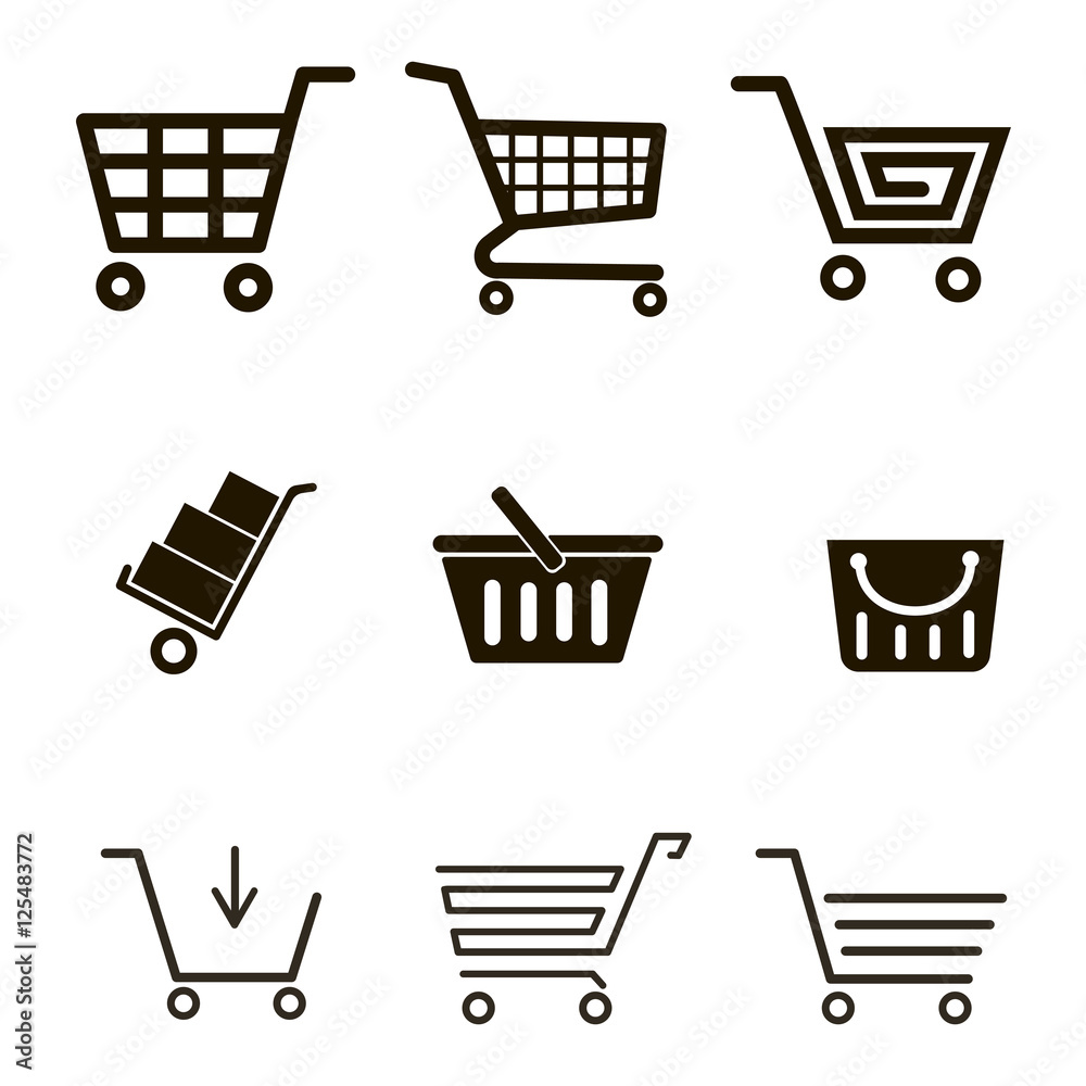 Set of Shopping trolleys, bags icon vector