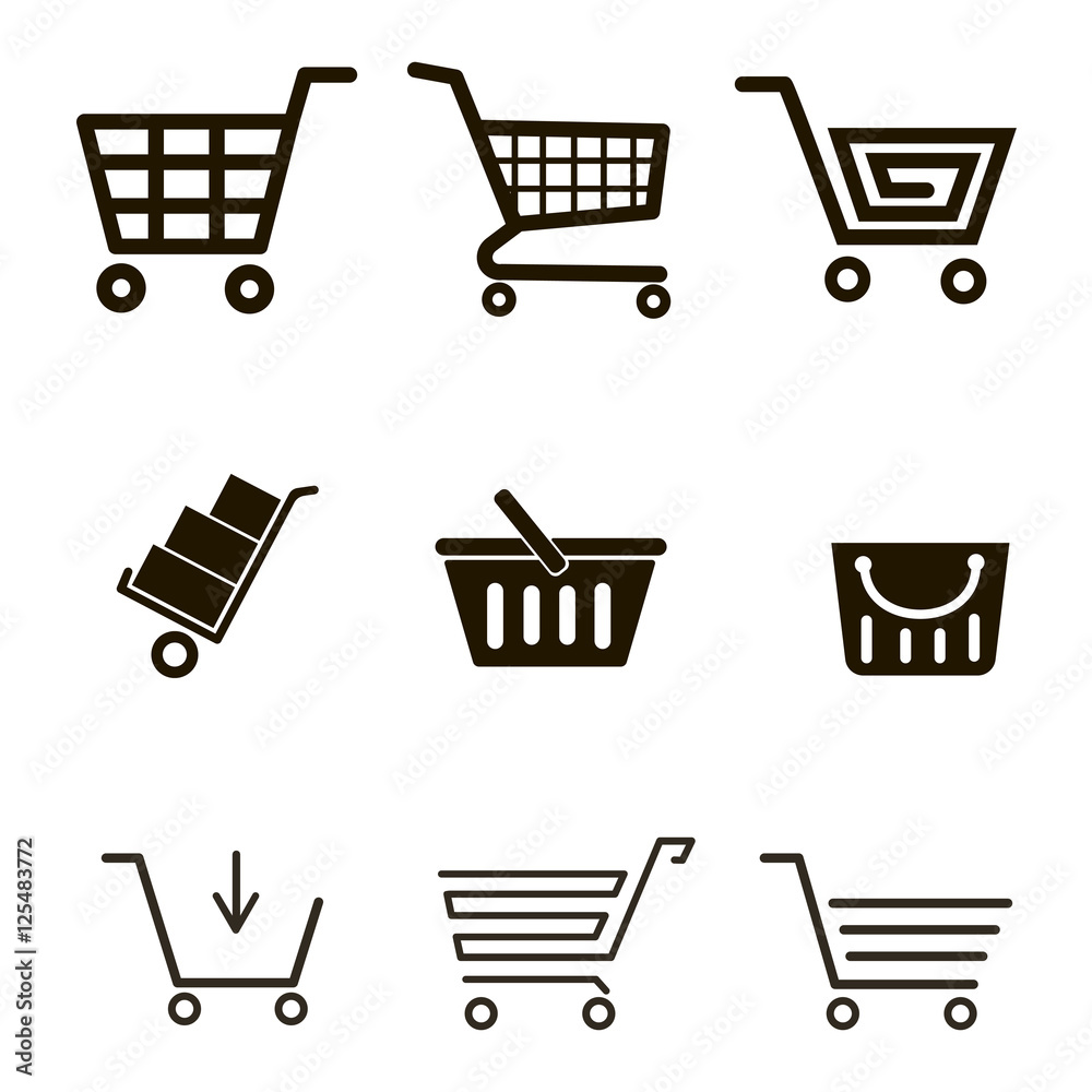 Set of Shopping trolleys, bags icon vector Set of Shopping trolleys, bags icon vector