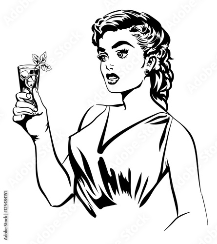 Vintage elegant woman with wine