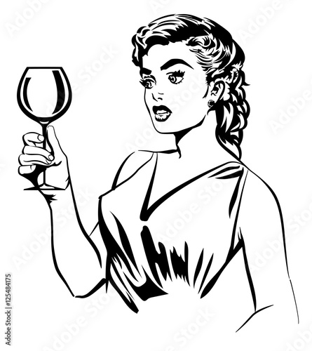 Vintage elegant woman with wine