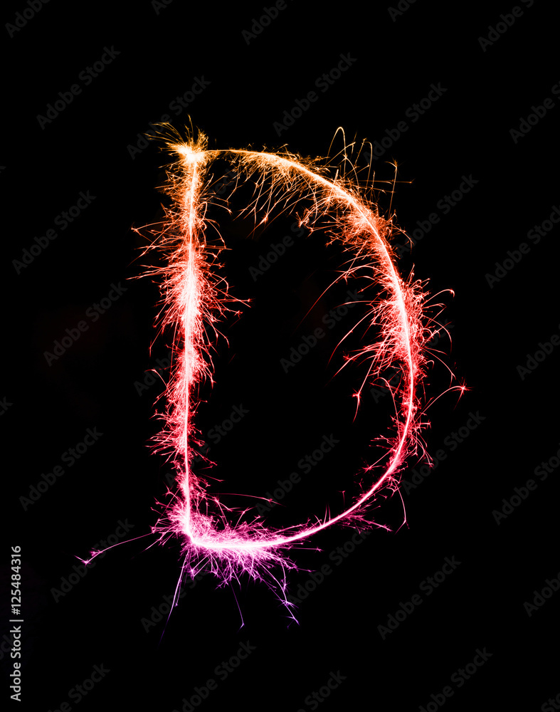 Sparkler firework light alphabet D (Capital Letters) at night