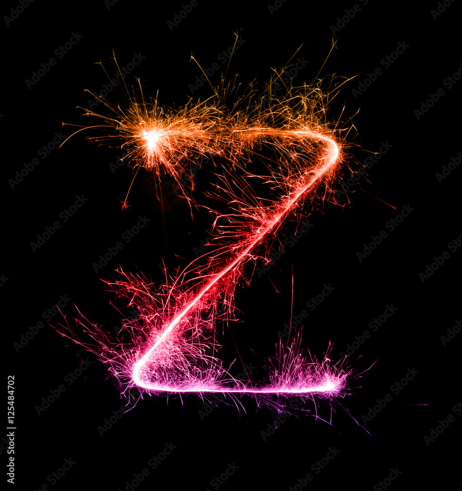 Sparkler firework light alphabet Z at night Sparkler firework light alphabet Z at night