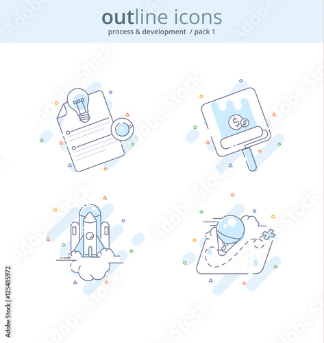 Premium Quality Line Icon And Concept Set: Start Up, Engineering, Make Money, Rocket, Idea,. Line vector logo concept