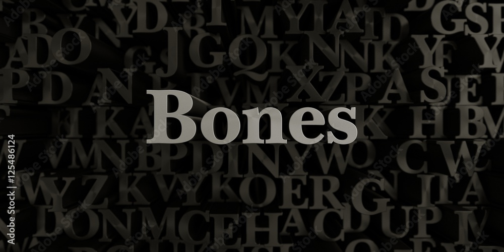 Bones - Stock image of 3D rendered metallic typeset headline illustration.  Can be used for an online banner ad or a print postcard.