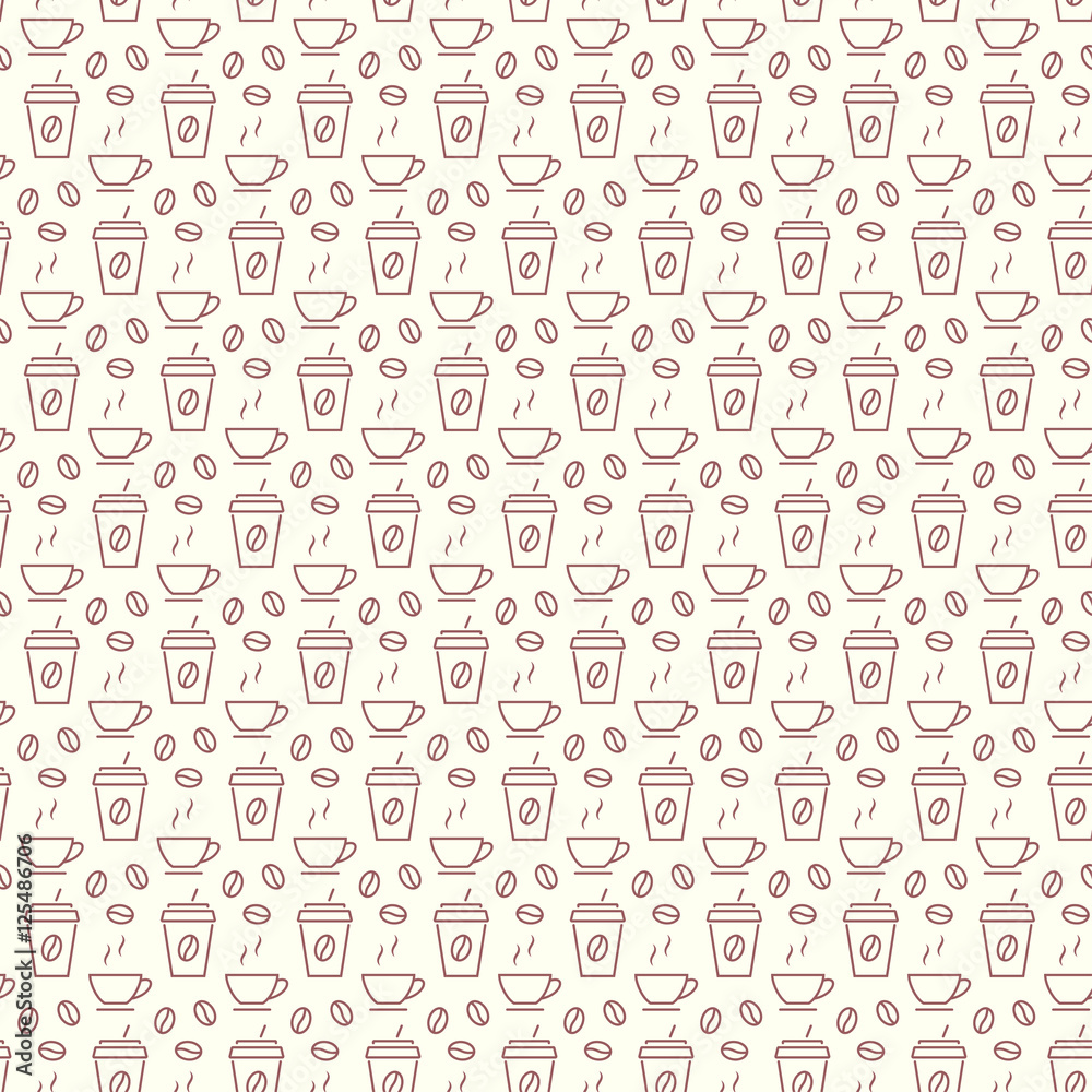 Seamless pattern with icons of coffe items. Vector illustration. Seamless pattern with icons of coffe items. Vector illustration.