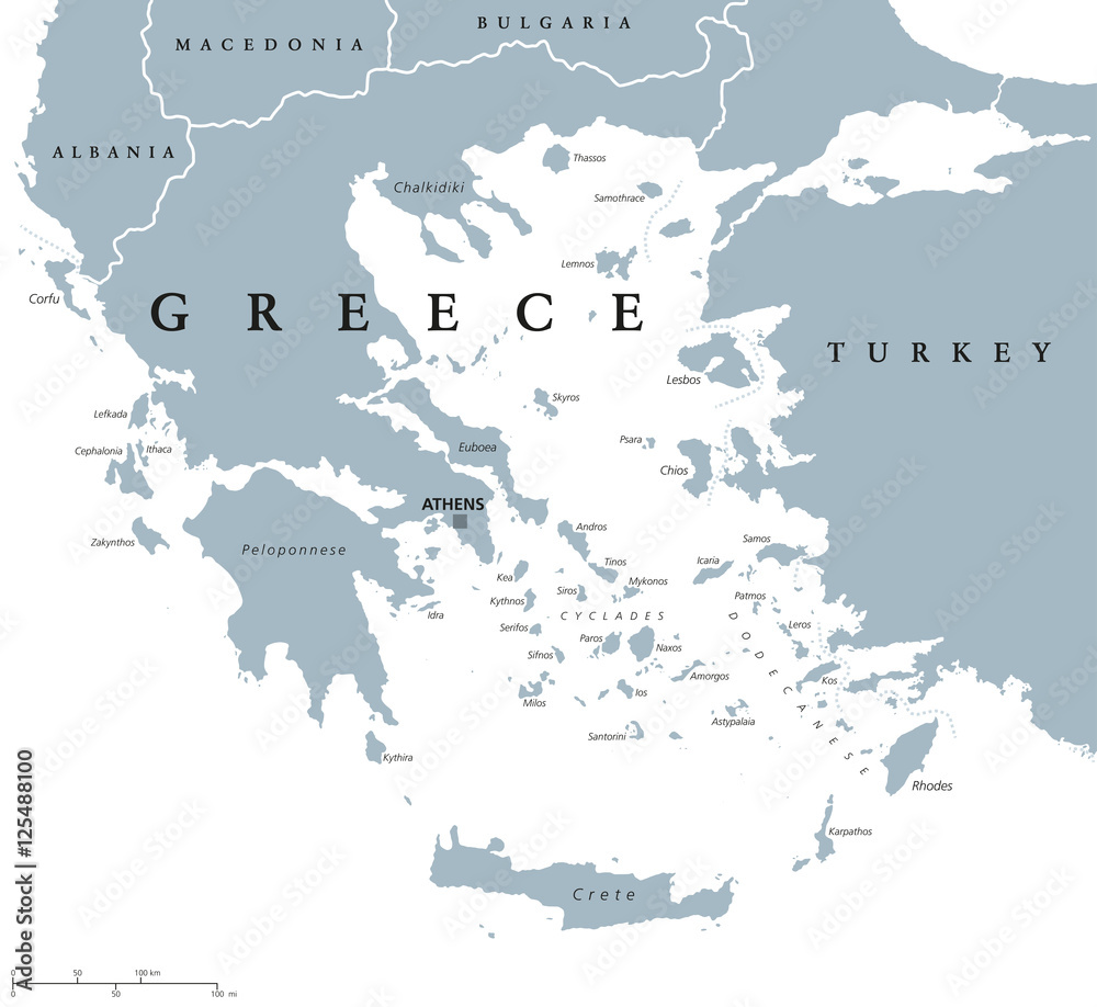 Naklejka Grecja Mapa Polityczna Ze Stolic Aten Z Najwa Niejszymi