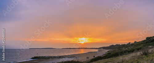Beach Sunset Cliffs Dorset Coast Colorful Sky Rays