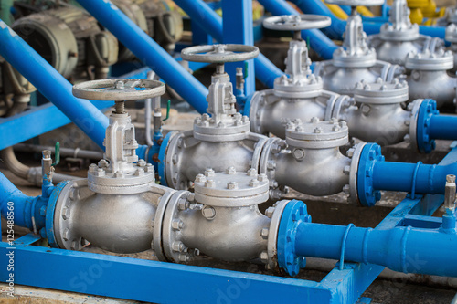 Quadro su tela Valves at gas plant, Pressure safety valve selective focus.