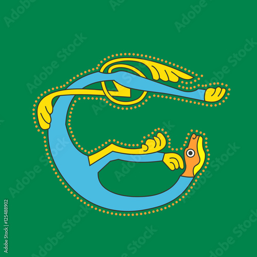 Celtic ornamental lion as initial letter E
