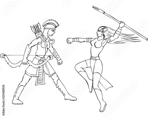 Set of two armed amazon women