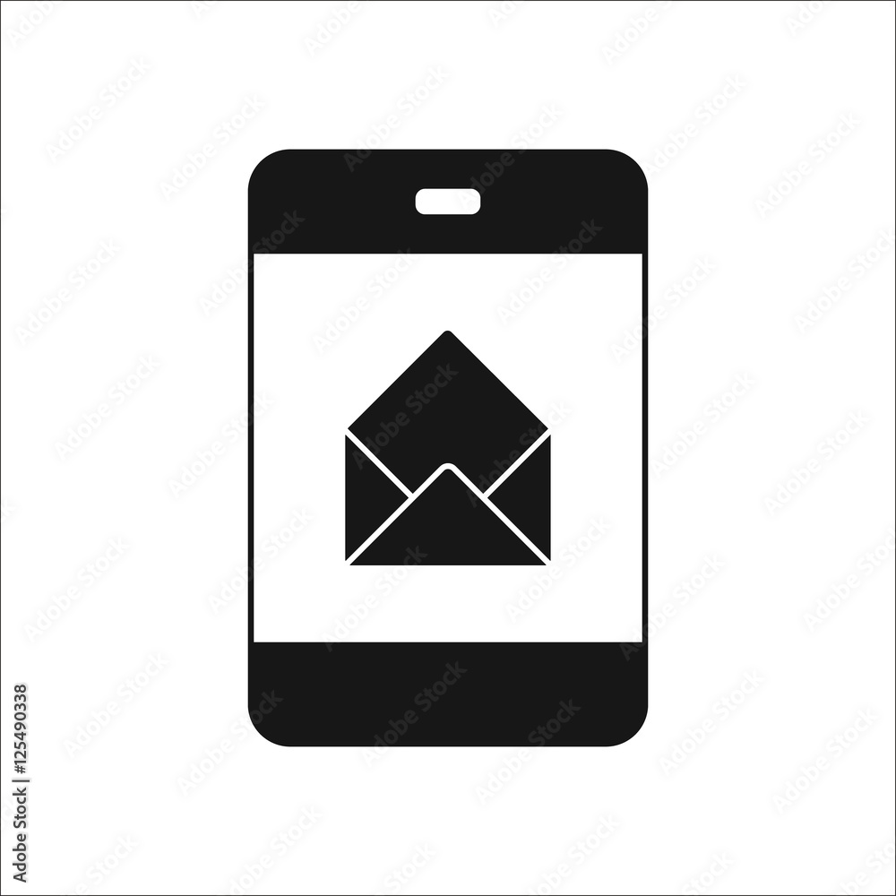 Open envelope message on phone symbol silhouette icon on background Open envelope message on phone symbol silhouette icon on background