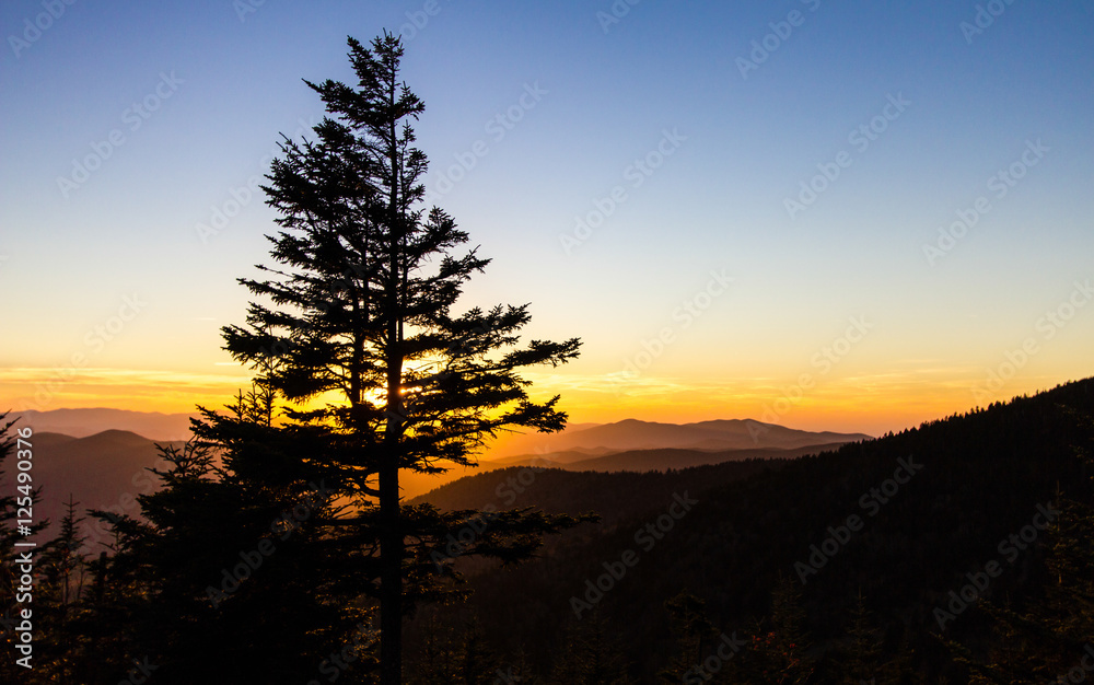 Great Smoky Mountains Sunset Landscape. Great Smoky Mountains Sunset Landscape. Sunset from the Clingman's Dome overlook in the Great Smoky Mountains National Park. Gatlinburg, Tennessee.