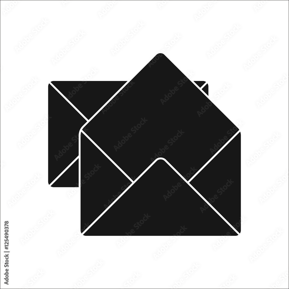 Open envelope sms message symbol silhouette icon on background Open envelope sms message symbol silhouette icon on background