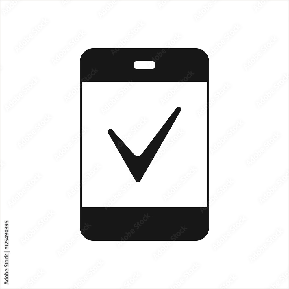 Accept or tick or confirm on phone symbol silhouette icon on background Accept or tick or confirm on phone symbol silhouette icon on background