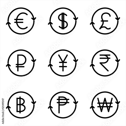 World currencies exchange line icon on background