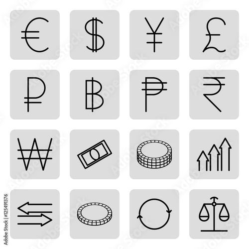 World currencies exchange line icon on background