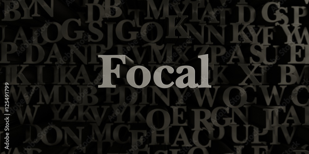 Focal - Stock image of 3D rendered metallic typeset headline illustration.  Can be used for an online banner ad or a print postcard.