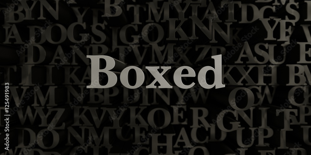 Boxed - Stock image of 3D rendered metallic typeset headline illustration.  Can be used for an online banner ad or a print postcard.