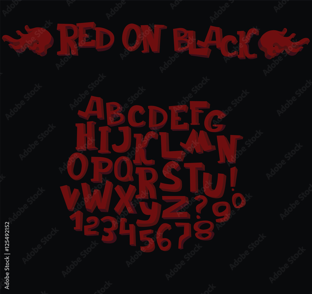Stylish dark alphabet in dark red on black background. Hand drawn 3d letters sequence from A to Z. Group of dimensional characters in different perspective. Vector illustration good for lettering Stylish dark alphabet in dark red on black background. Hand drawn 3d letters sequence from A to Z. Group of dimensional characters in different perspective. Vector illustration good for lettering