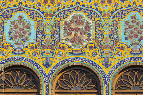 Exteriors of Golestan palace and old mosaic paintings in Teheran  Iran.