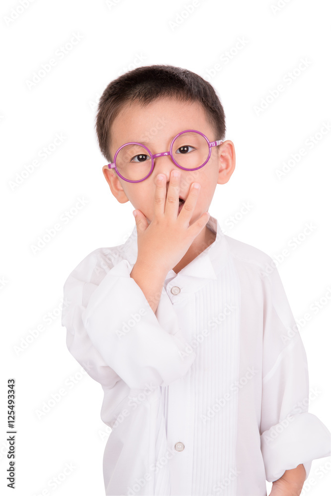 tired, sleepy boy yawning with fatigue or insomnia on  library background.