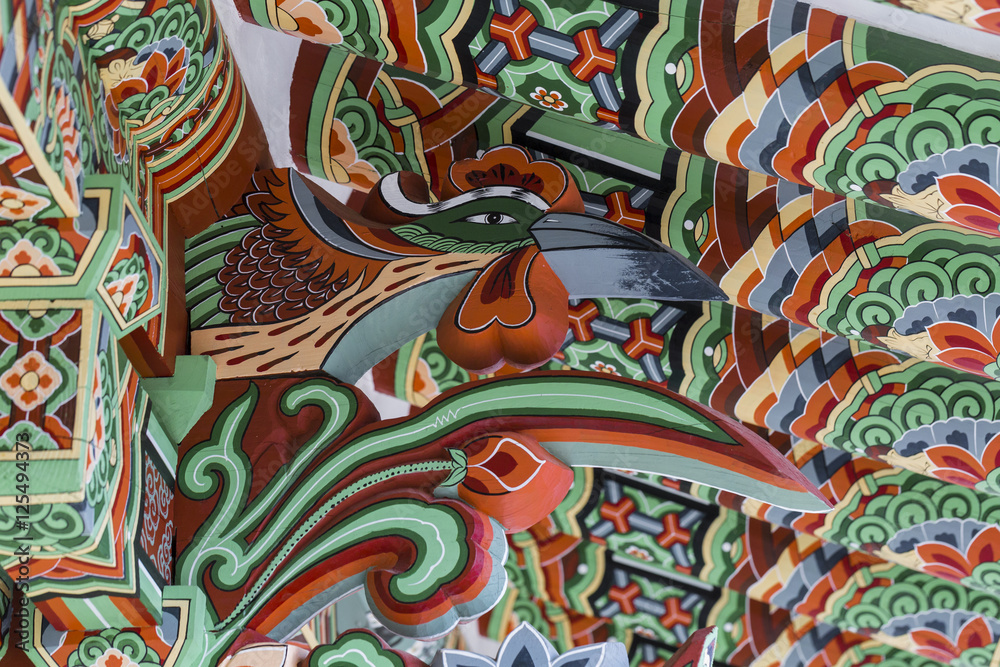 Fototapeta premium Ornate Jijangjeon Hall of the Beomeosa Temple in Busan, South Korea.