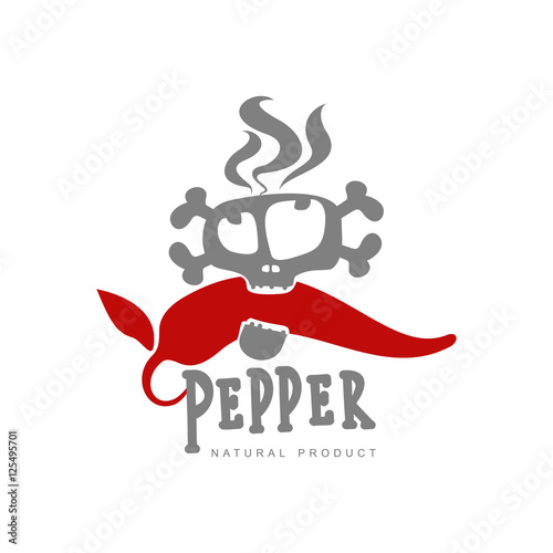 chili pepper vector logo illustration, isolated on white background. Hot and spice chili pepper logo, skull and bones, mexican cuisine