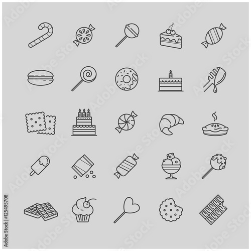 Outline icons - candy, cakes, cookies, sweet, ice cream