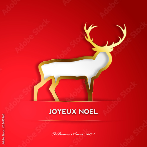 Joyeux Noël ! Carte avec renne doré sur fond rouge 
