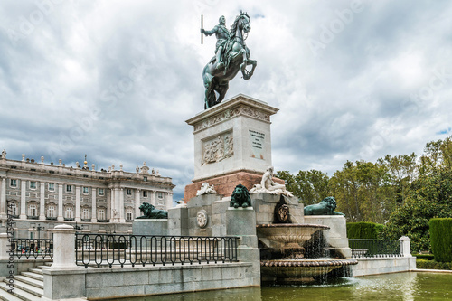 Madrid Plaza de Oriente, Felipe IV monument. Madrid, Spain. photo