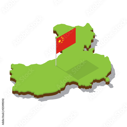 china map with flag isometric