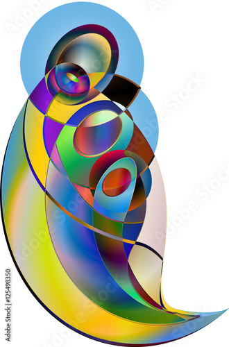 Christmas nativity religious scene; Holy Family Jesus Mary and Joseph, abstract artistic modern color vector illustration or logo graphic design element.