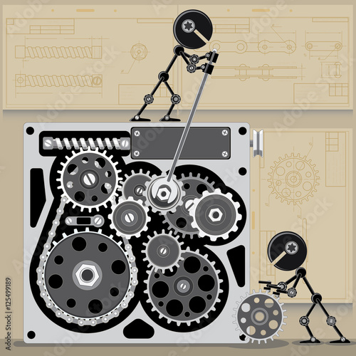 two small robot repair mechanism and change gears
