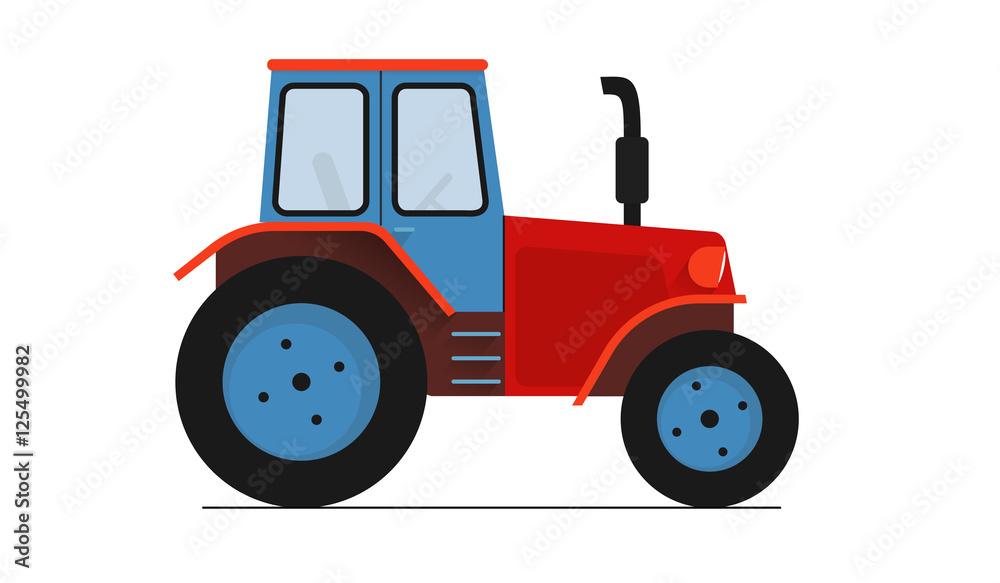 Fototapeta premium red blue Tractor isolated on white flat vector illustration