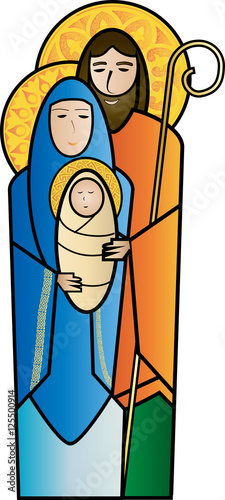 Christmas religious nativity scene, Holy family abstract illustration Mary Joseph and Jesus. 