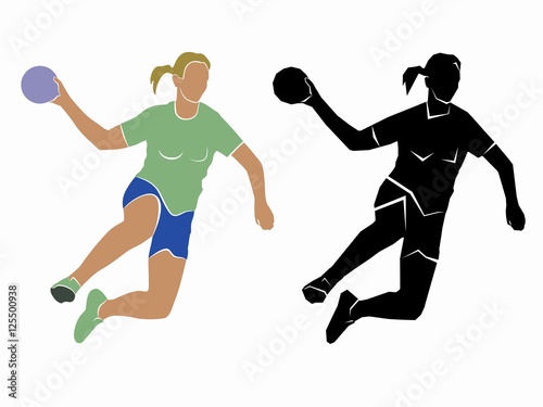 Silhouette woman handball player. vector drawing