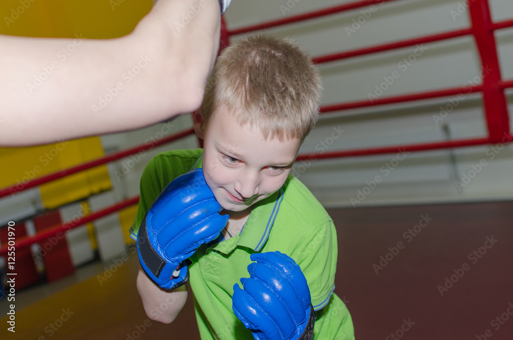 Mother and son training boxing
