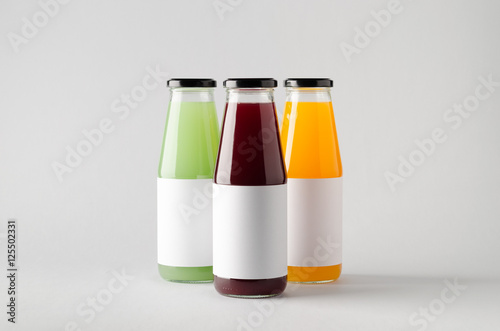 Juice Bottle Mock-Up - Three Bottles. Horizontal Label