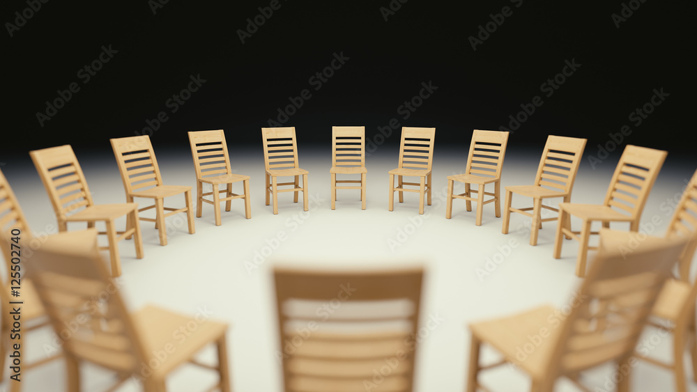 Circle of Chairs in a Dark Space Stock Illustration | Adobe Stock