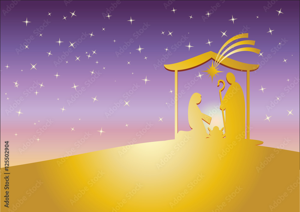 Christmas nativity religious Bethlehem crib scene, with Holy family of ...