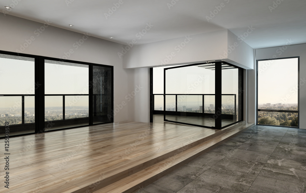 Fototapeta premium Spacious empty condominium room with windows