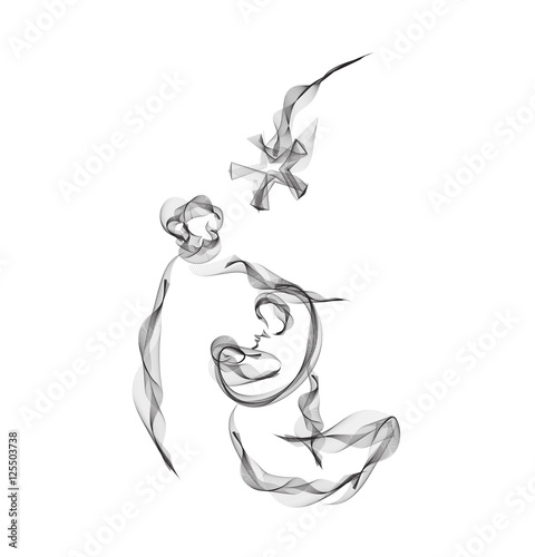 Holy family Christmas abstract religious nativity drawing, vector illustration, Mary Joseph and Jesus.