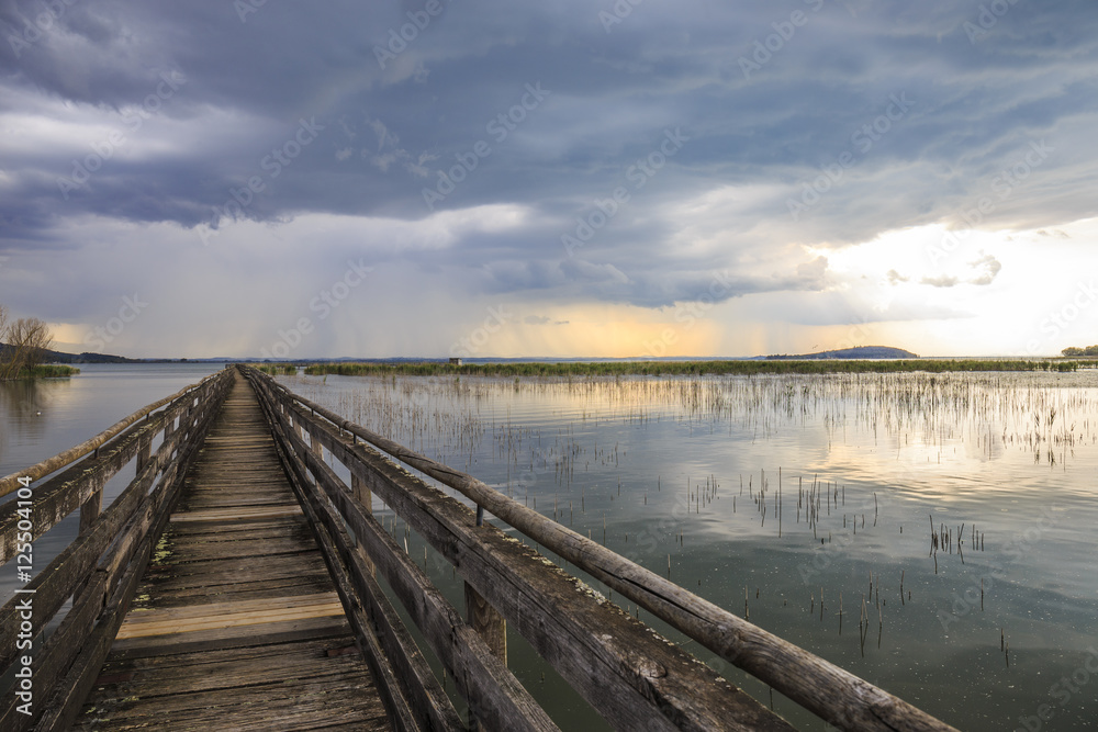Storm coming on Lake Trasimeno in Umbria in Italy