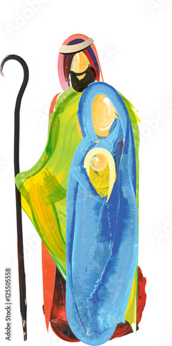 Fotografie Christmas religious nativity scene, Holy family abstract watercolor illustration