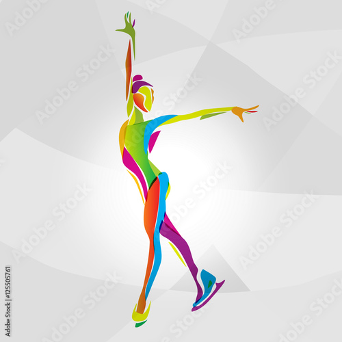 Multicolor silhouette of ice skating girl