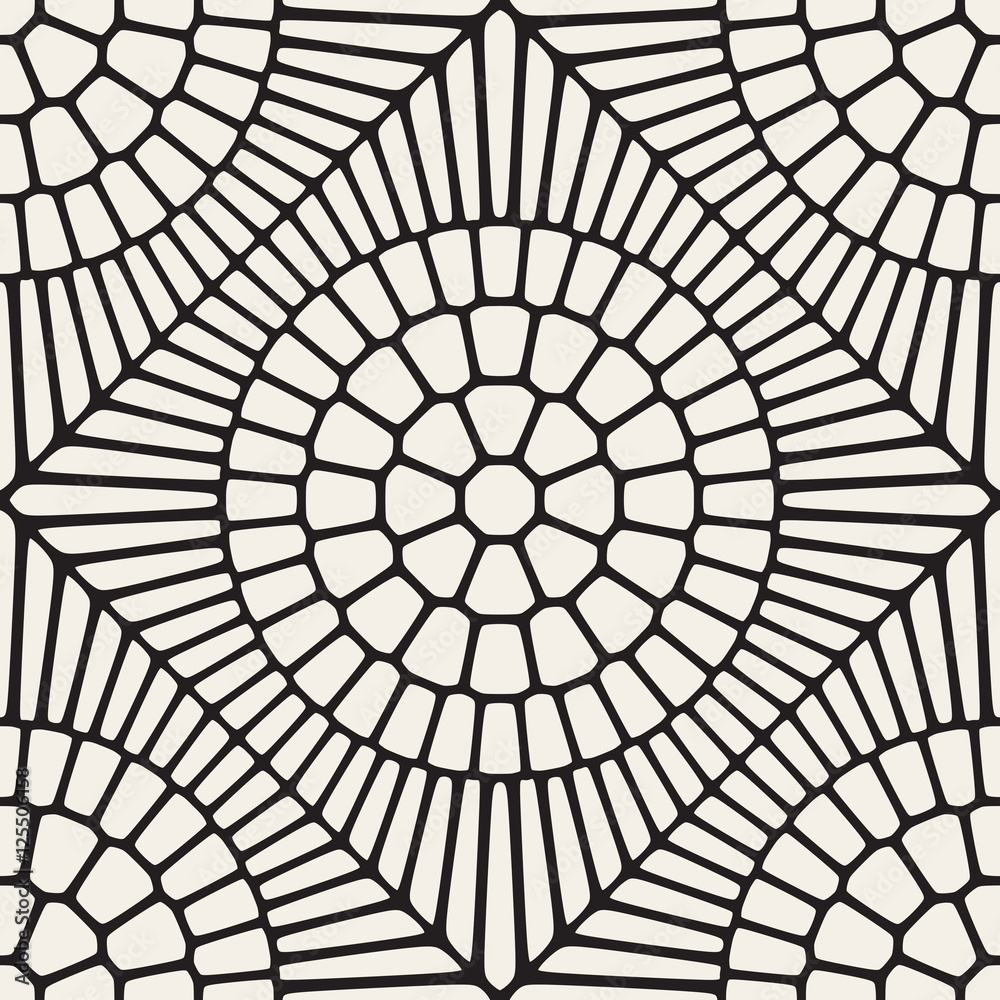 Obraz premium Vector Seamless Black and White Rounded Lace Ornamental Pattern
