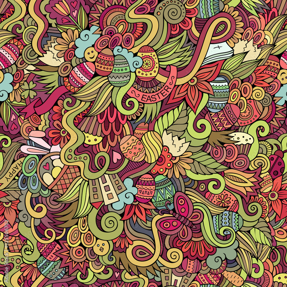Easter doodles vector seamless pattern