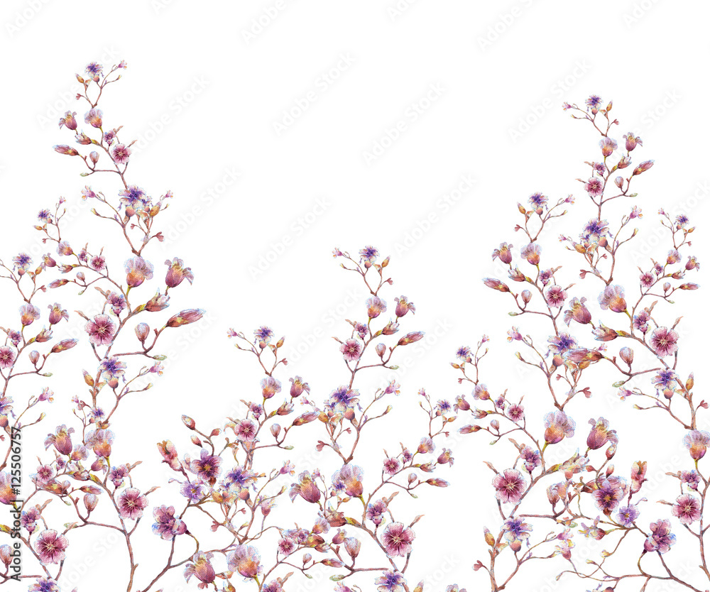watercolor painting of leaves and flower, on white background watercolor painting of leaves and flower, on white background