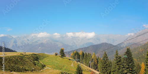 Orobie landscape in fall season. Panorama from Vodala mountain resort at Spiazzi di Gromo place