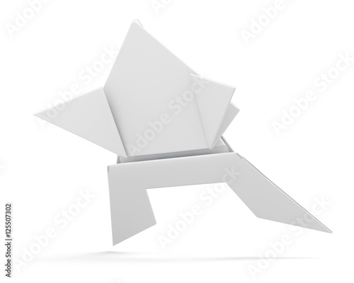 Paper origami frog isolated. 3d rendering